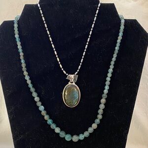 Set of 2 Labradorite Gemstone Necklace and Pendant Set .. Bonus Bracelet